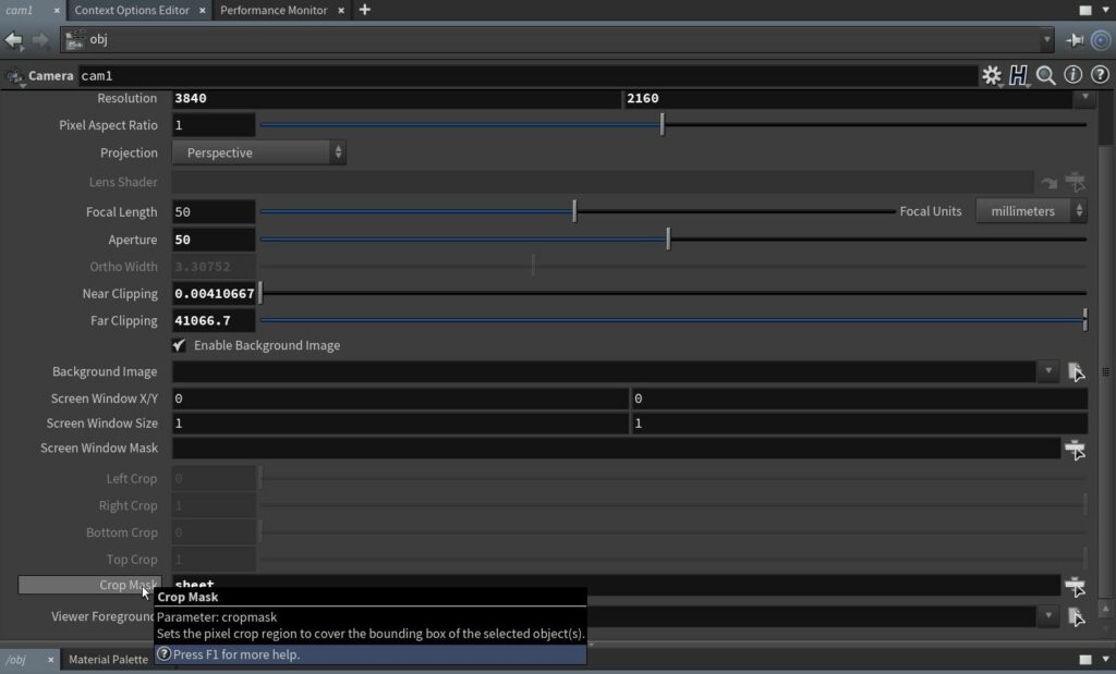 Houdini Camera Crop Mask setting can be found under "View" to create a dynamic data window